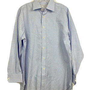 Charles Tyrwhitt Shirt Sz 16 34 Blue White Windowpane Plaid French‎ Cuff Dress